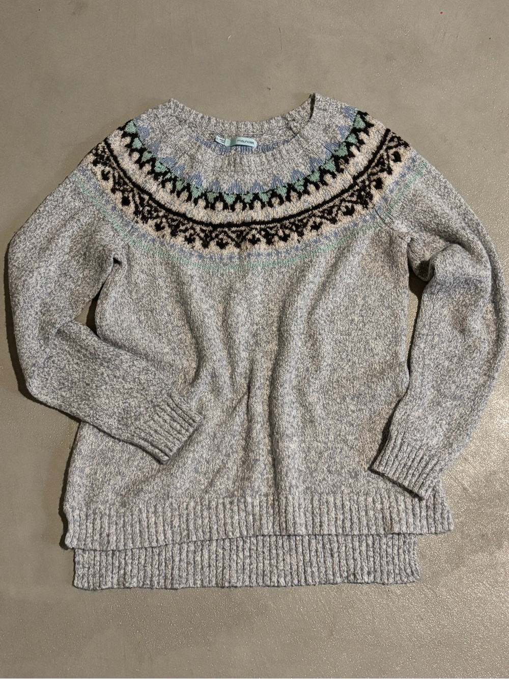 Maurices Gray Fair Isle Yoke Sweater with Mint & Blue Accents